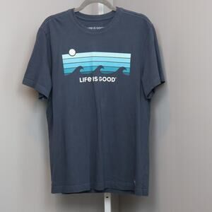Life is Good Men's Crusher Tee Waves Graphic Navy Blue M